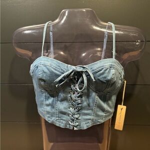 Blue Denim Lace-Up Bralette/Crop Top Sz M
